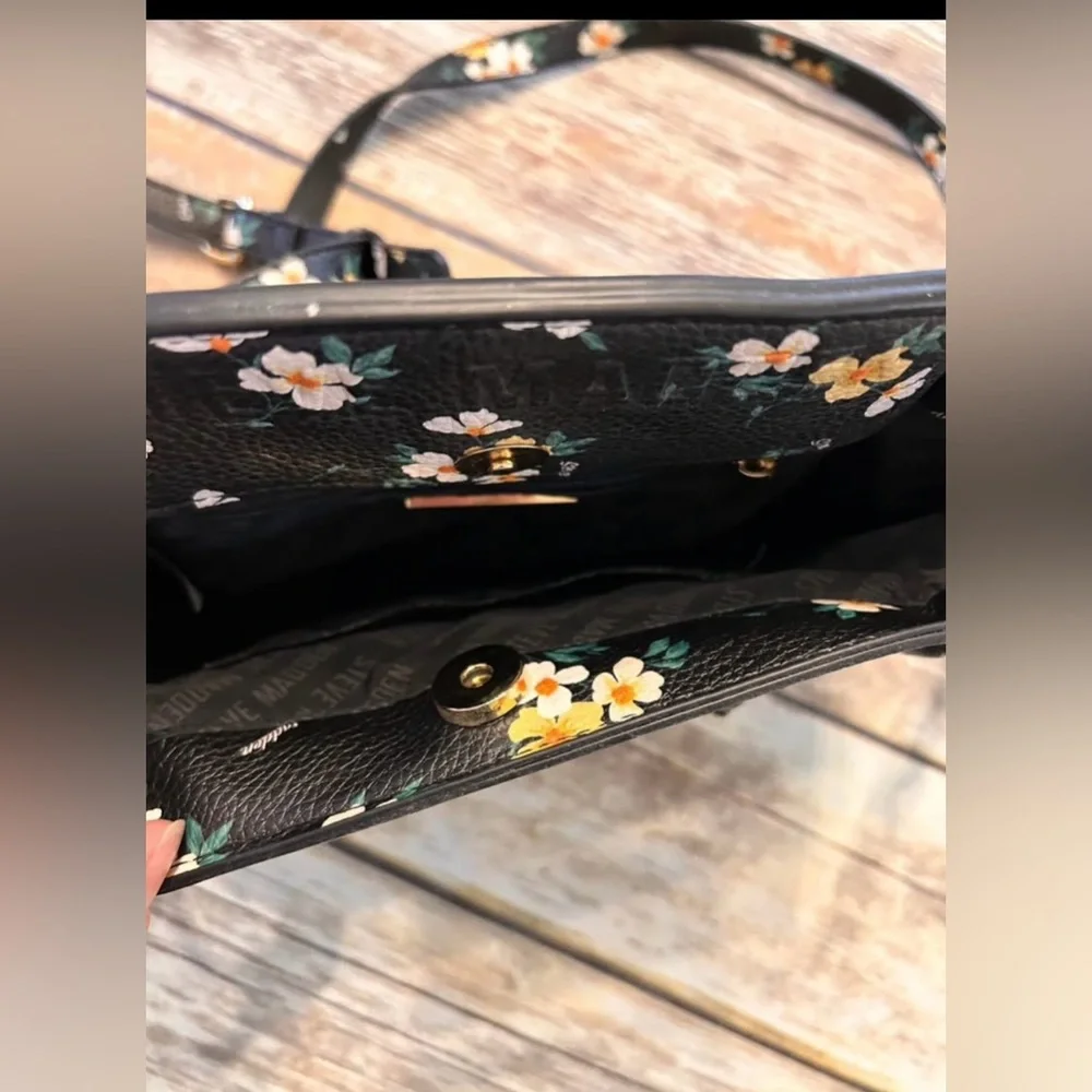 Steve Madden Black Floral Mini Satchel with Gold Hardware - Picture 2 of 6